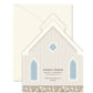 Greeting card with church design and 'Ginger P Designs' branding on a white background