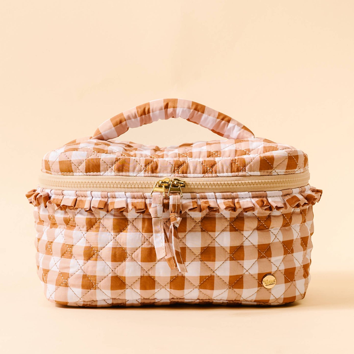 Glam & Go Quilted Cosmetic Bag-Maple Gingham