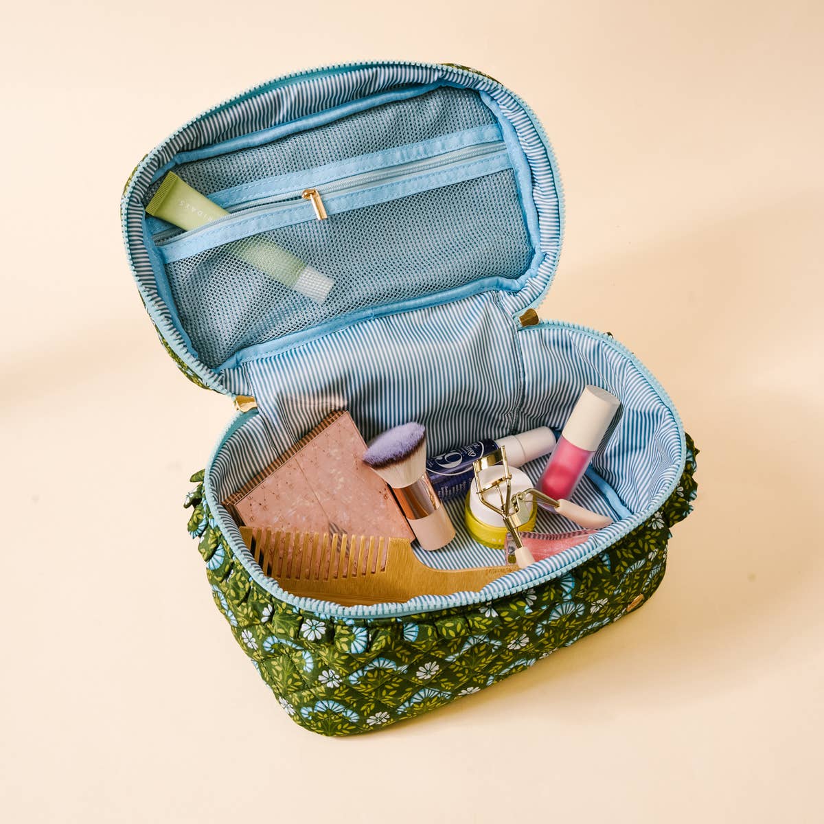 Glam & Go Quilted Cosmetic Bag–Everbloom Forest Green