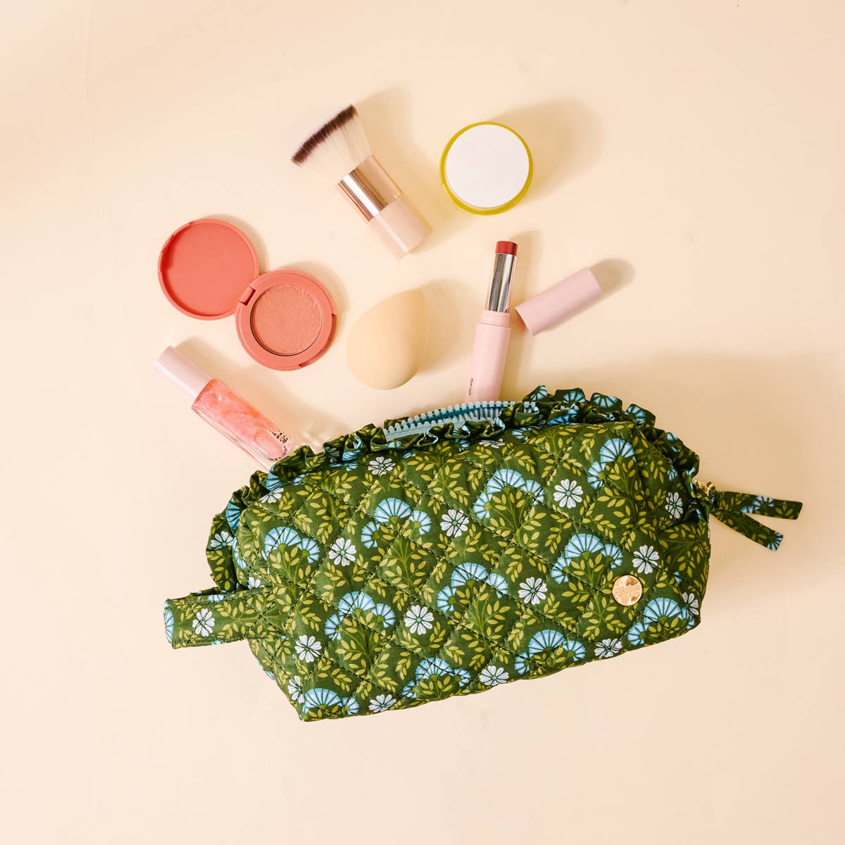Essentials Quilted Cosmetic Pouch–Everbloom Forest Green